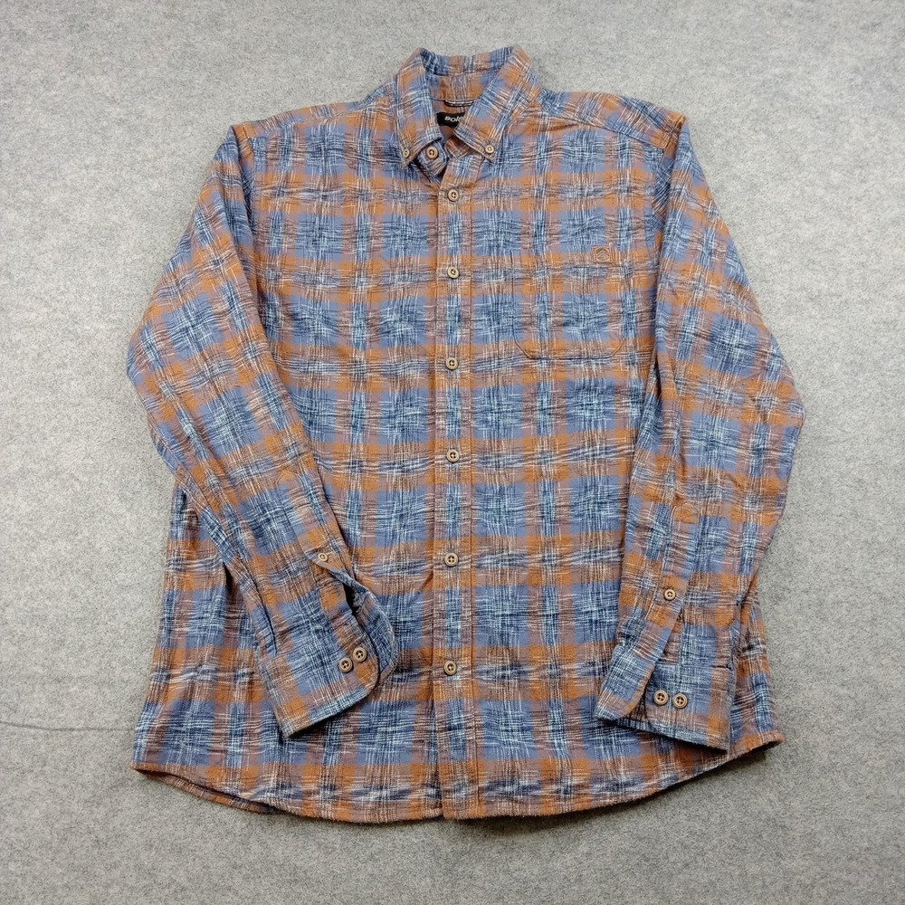 Solaris Shirt Mens Medium Blue Plaid Flannel Button Front Long Sleeve Casual